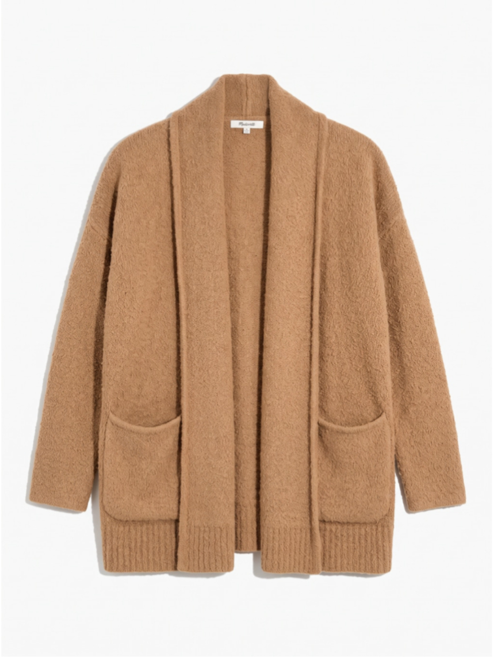 MADEWELL Cardigan Gallatin Shaw-Collar Open Front Brown Sweater Teddy, Sz XXS